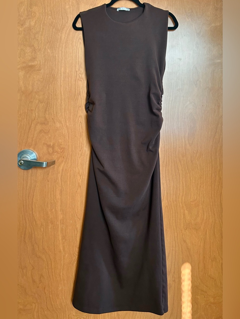Zara Ruched Midi Dress Chocolate Brown - Size L